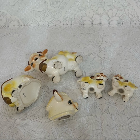 Anthropomorphic Cow Set of 4 Vintage Ceramic Sugar Creamer Salt & Pepper Japan - Picture 3 of 6